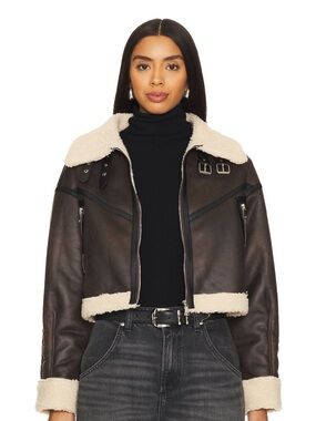 Women’s Brown Faux Shearling Aviator Jacket